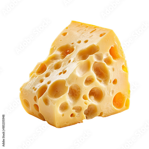 Swiss cheese chunk. Holes evenly spaced. Yellow. Black backdrop