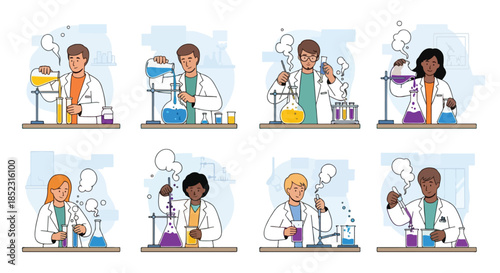 Scientists working in laboratory with glassware