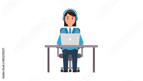 Woman Wearing Headphones Working on Laptop.