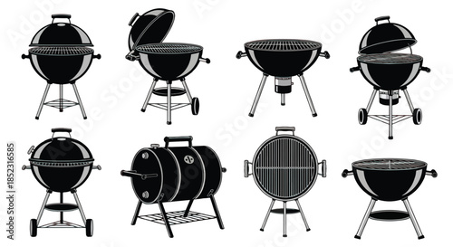 Various grill types collection for outdoor cooking