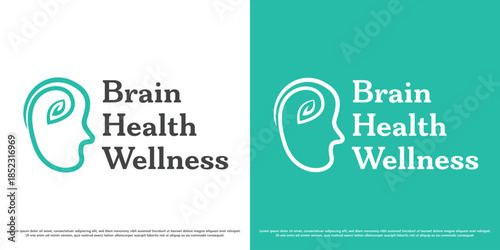 Brain health wellness logo design illustration vector. Head mental health silhouette. Mental health counseling clinic icon symbol.