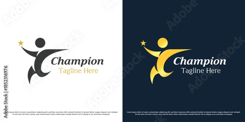 Success achievement logo design illustration vector icon. Silhouette of a successful person's career. Symbol of a successful worker icon.