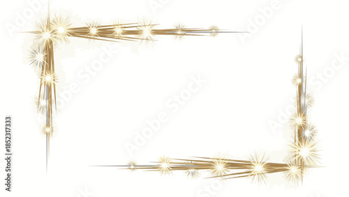 Golden frame with sparkling lights on a white background, forming a square Frame New Year 2026.