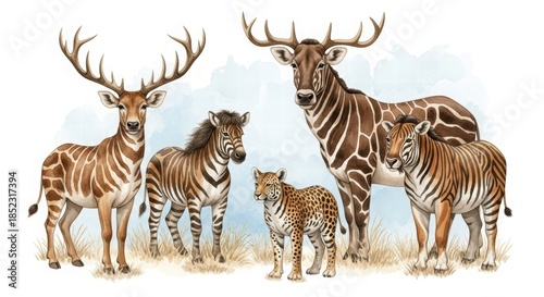 Ancient Fauna Illustration: A detailed illustration showcasing diverse ancient fauna, providing insight into prehistoric life with attention to anatomical detail.