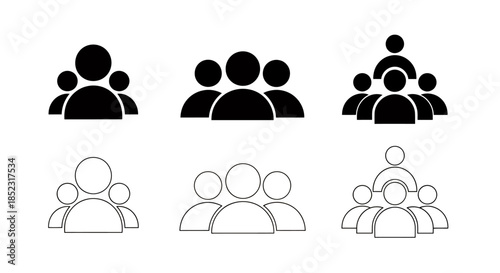 A clean and simple vector illustration depicts a group of people, rendered in both filled and outlined styles, representing teamwork and community engagement on a white background.