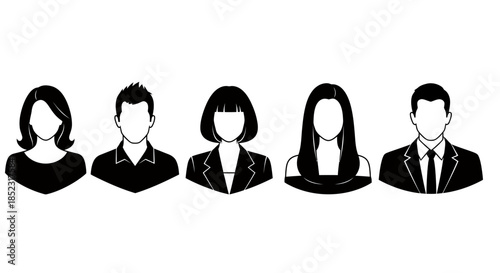 Clean and modern vector illustration featuring five anonymous human silhouettes, ideal for user interface design, web development, and corporate branding.