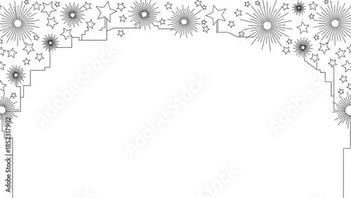 A festive Frame New Year 2026 decoration with intricate floral patterns and geometric shapes on a white background, showcasing a celebratory design element.