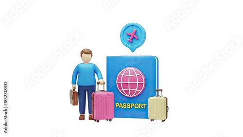 Traveler with Passport and Luggage Ready for Trip