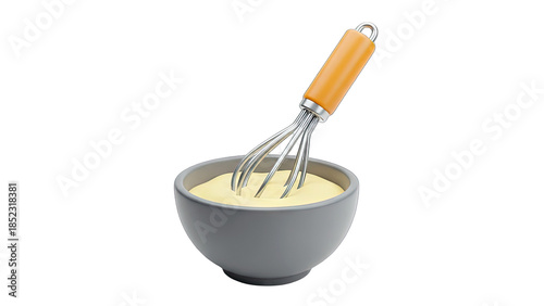 Whisking Batter in a Bowl on White Background
