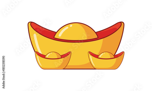 Chinese Gold Sycee Yuanbao Vector Illustration Symbol of Wealth and Prosperity for Lunar New Year