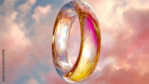 美しい虹色にきらめくシンプルなデザインのリング