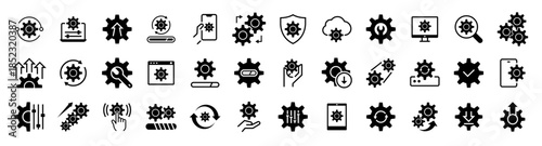 Gears Update icon set. Vector illustration. Containing update, gears, control, tool, system.