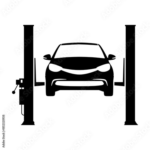 Car lift silhouette. Car on hoist icon. Auto repair service. EPS 10 Vector graphic isolated on white background.