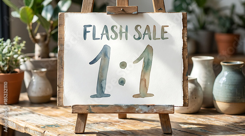 Flash Sale One for One Sign on a Wooden Easel.