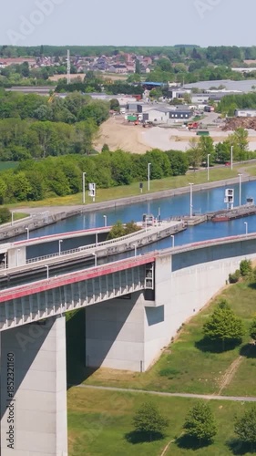 upstreams canal town background scenic strépy thieu boat lift le rœulx hainaut belgium backward drone shot view strépy-thieu aerial videography man-made canals 