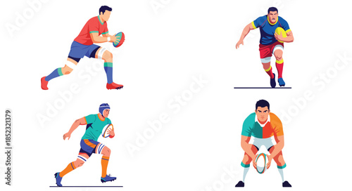 Rugby players action poses with transparent background