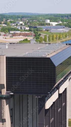 strépy thieu boat lift building surroundings le rœulx hainaut belgium to left right backside drone panning shot strépy-thieu aerial videography view 