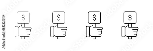Open Bidding Icons Vector Set In Different Stroke Line Style