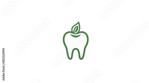 Green tooth with leaf logo icon representing natural dental care, healthy oral hygiene, and eco-friendly dentistry services