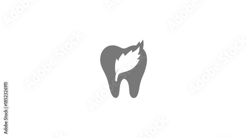 Clean grey tooth graphic with an integrated white leaf, perfect for natural dental health, organic oral care, and wellness design