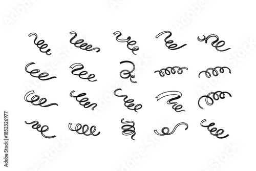 Hand drawn curly ribbons and streamers set