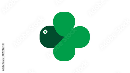 Modern abstract green icon combining a cross-like shape and a stylized serpent, symbolizing health, nature, growth, and digital concepts.