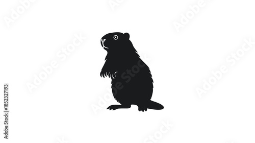Black silhouette illustration of a groundhog or marmot standing upright on a white background, rodent animal vector graphic.