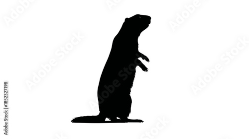 Black silhouette of an alert groundhog or marmot standing upright on hind legs, isolated on a clean white background.