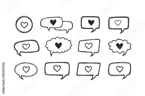 Hand drawn heart speech bubble icons