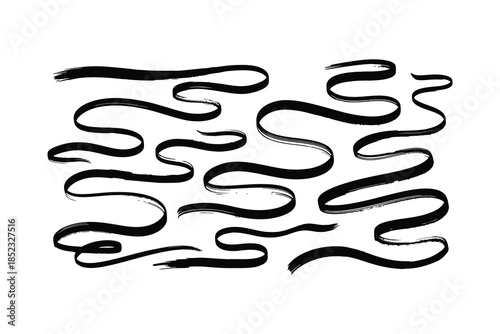 Hand drawn ink brush strokes and ribbons set