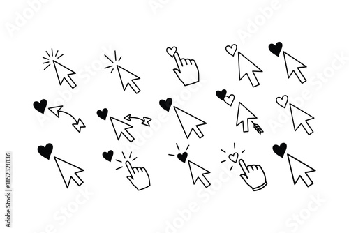 Love and like cursor icons set