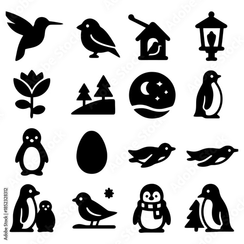 Nature's Silhouette Collection: A visually stunning array of nature-themed silhouettes showcasing the beauty of the natural world, from charming birds to majestic trees, a captivating collection. 