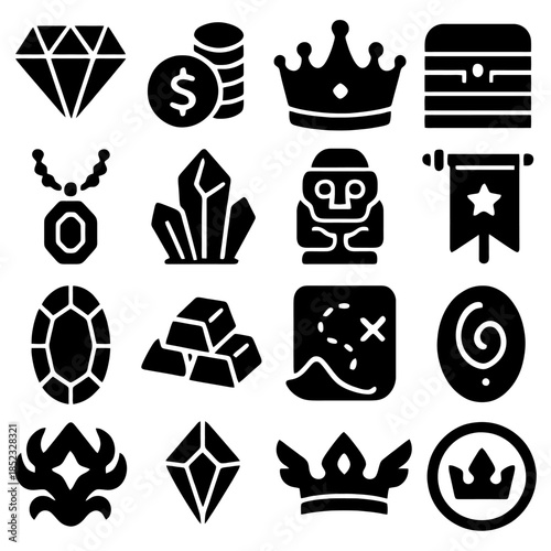 Treasure Icon Set: A collection of meticulously crafted icons, each representing elements of wealth, adventure, and prosperity, capturing the essence of treasure and its allure.