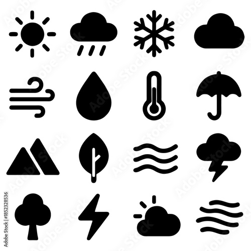 Weather Icons: A collection of simple, yet bold icons representing various weather conditions. capturing all the essence of climate in one place.