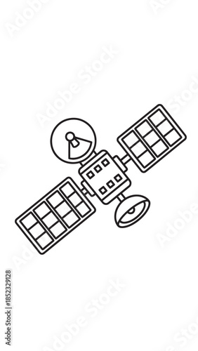 Satellite with Solar Panels in Space Showing Telemetry and Antennas.