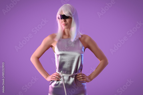 Young woman in futuristic c...