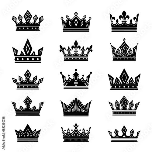 Unique collection of hand drawn king or queen crowns