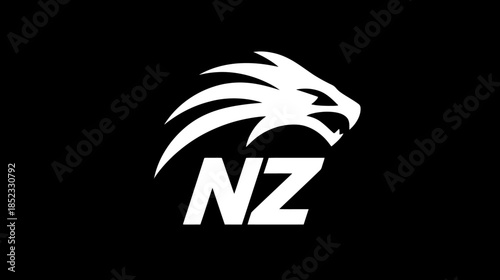 Bold black and white lion head design with initials nz for versatile branding