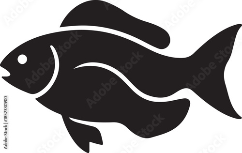 A simple black silhouette of a fish showcasing its streamlined form