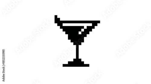 Pixelated cocktail glass isolated on white background for graphic design