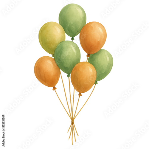 Balloons Bouquet: A vibrant bouquet of balloons in shades of orange and green, symbolizing joy and celebration, ready to brighten any festive occasion.