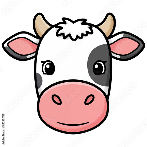 Cheerful Cow Face: A whimsical illustration of a friendly cow's face, displaying a charming expression.