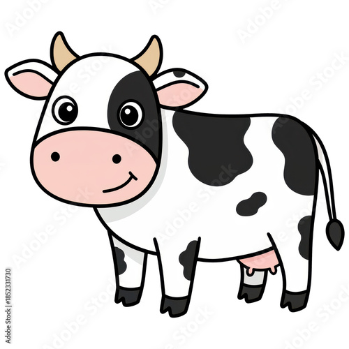 Dairy Cow Illustration: A charming dairy cow illustration, highlighting its distinctive black and white markings, gentle eyes, and the essence of rural life.