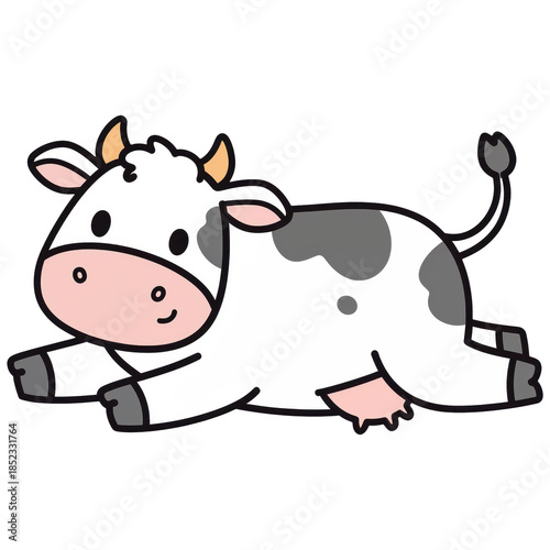 Playful Cow Illustration: A charming cow illustration. depicting the whimsical joy of a playful cow with adorable details.  