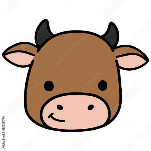 Happy Cow Cartoon: A charming cartoon cow with a cheerful expression and gentle horns, inviting a smile from every viewer. 
