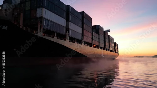 Wallpaper Mural Cargo container ship sailing at sunrise low angle view Torontodigital.ca