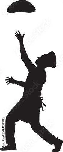 Chef Tossing Pizza Dough Vector Silhouette