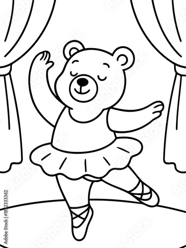Graceful Bear Ballerina: A charming illustration captures a bear gracefully dancing ballet on stage, evoking the elegance and joy of this beautiful art form.