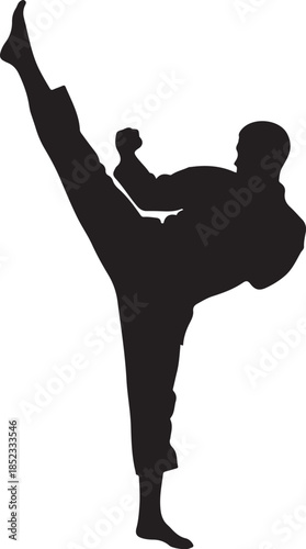 Martial Artist High Kick Vector Silhouette