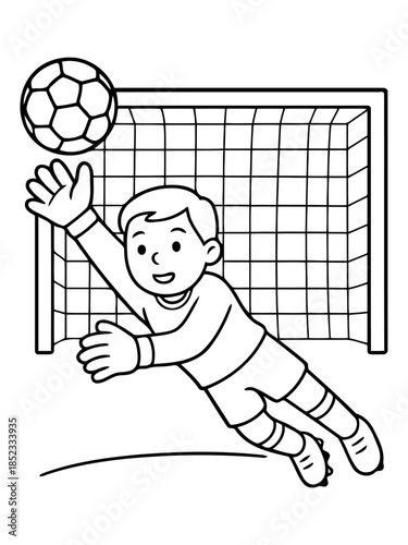 Goalie's Determination: An illustration capturing a goalkeeper's athleticism as he dives to save a soccer ball, embodying the essence of sport